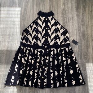 Eloquii - NWT! Black & White Geometric Knit Pleated Mini Dress - Size 26/28